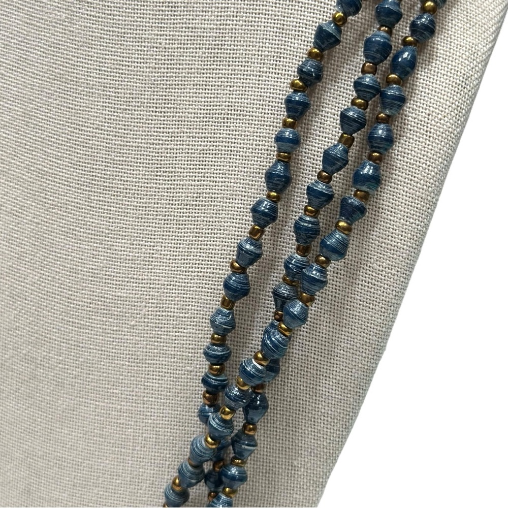 Blue Beaded Triple-Strand Long Necklace - Picture 5 of 9
